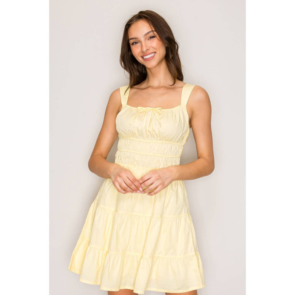 unpredictable layered ruffle neckline mini dress butter Unpredictable Layered Ruffle Neckline Mini Dress Butter
